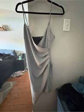 Silver Cowl Mini Dress with Spaghetti Straps